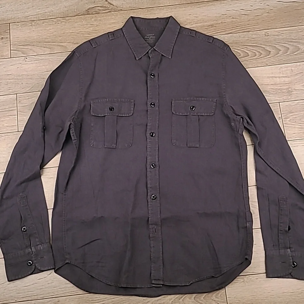 J CREW x Baird McNutt Dark Grey Weave Denim Linen Mens‎ Medium Long Sleeve Shirt